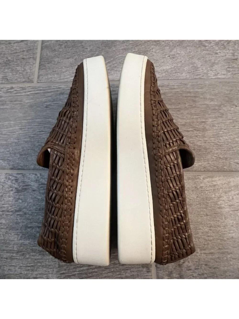 Vince Womens Stafford Woven Leather Platform Sneakers Size 7 Brown Casual Preppy - Picture 6 of 9